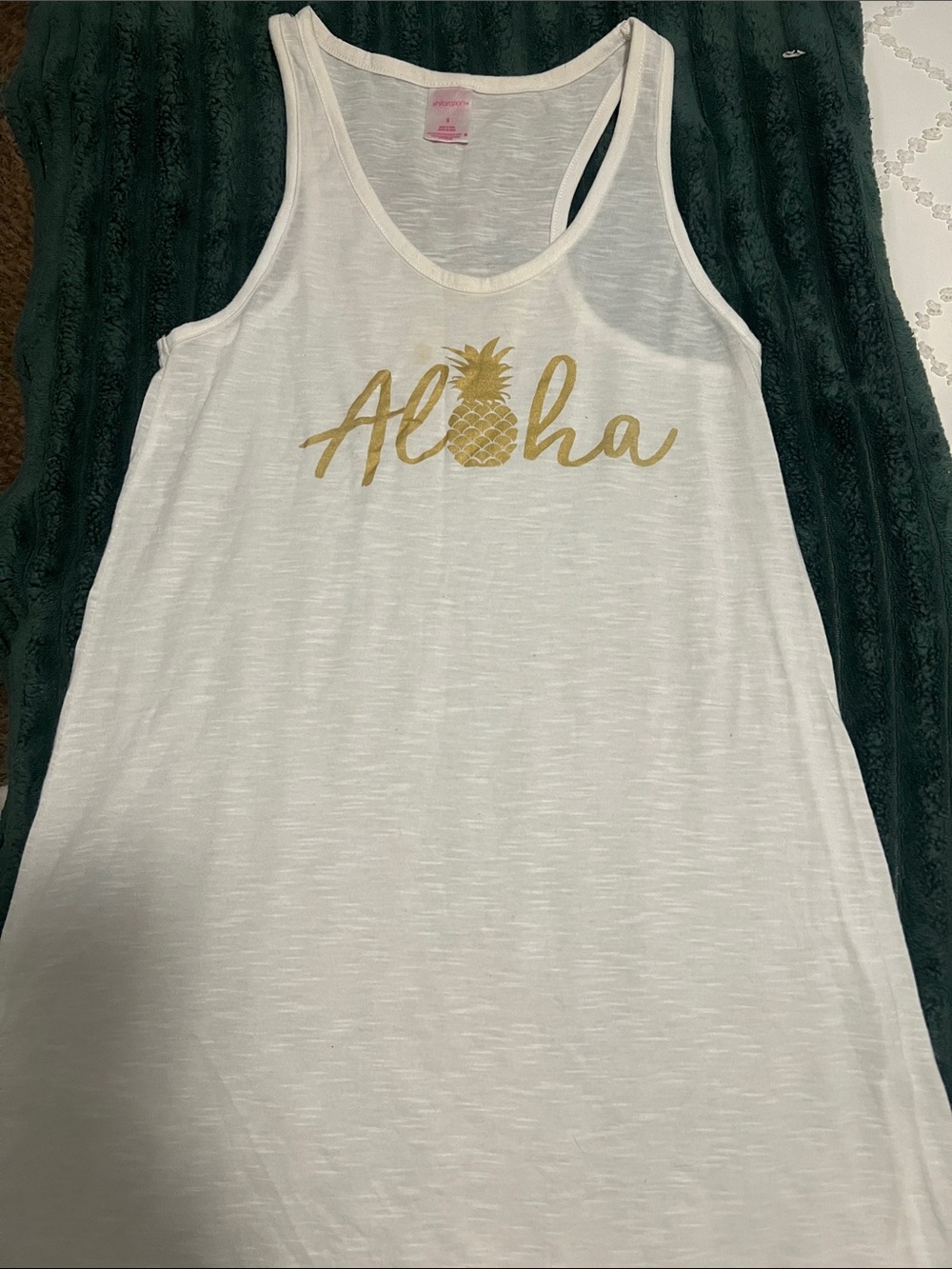 Xhilaration White Tank Swim Coverup with Gold "Aloha" Pineapple